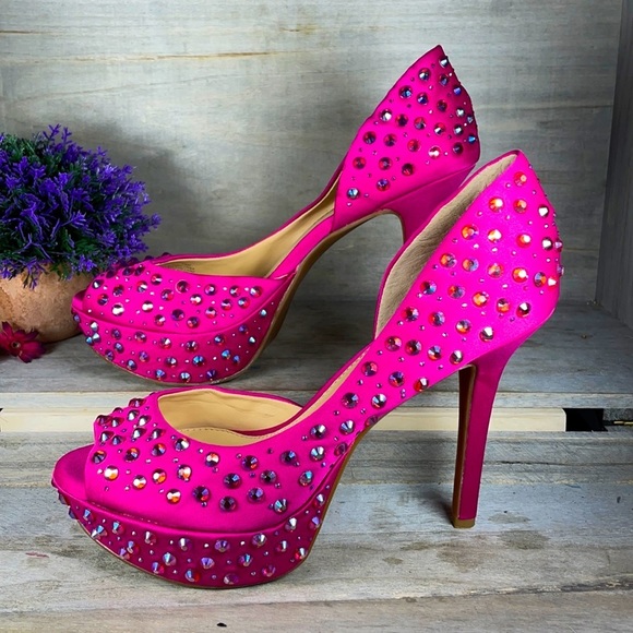 Gianni Bini Hot Pink Jeweled Heels 